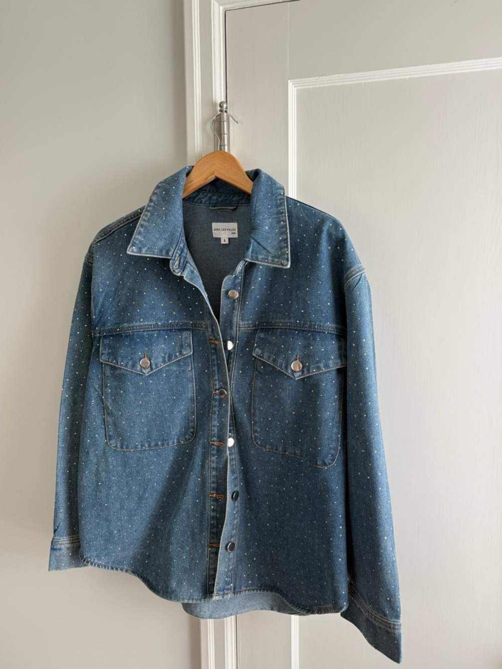 Avec Les Filles Blue Denim Jacket with sequin accents
